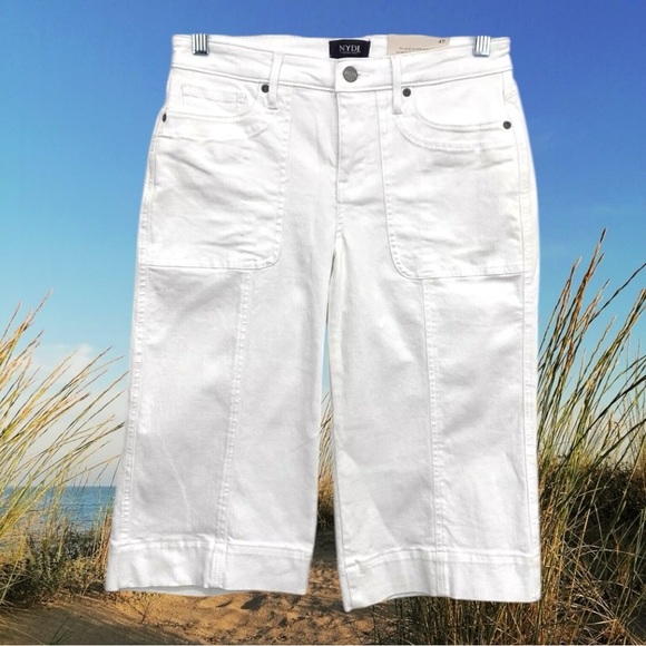 NYDJ Size 6P Optic White Wide Leg Pedal Pusher Jeans Capri Denim - Picture 2 of 7